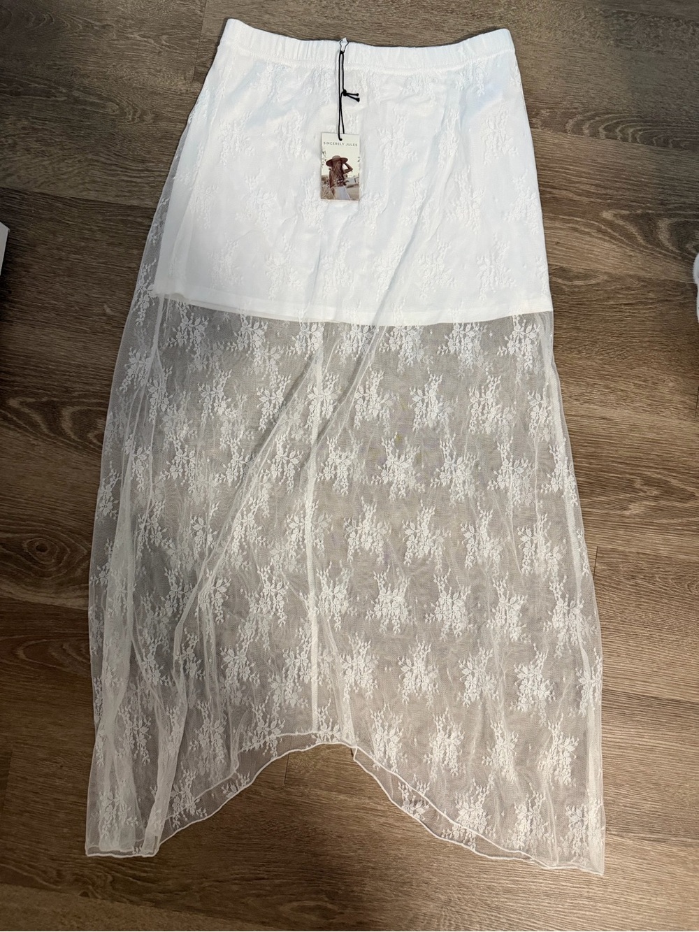 White Lace Overlay Midi Skirt